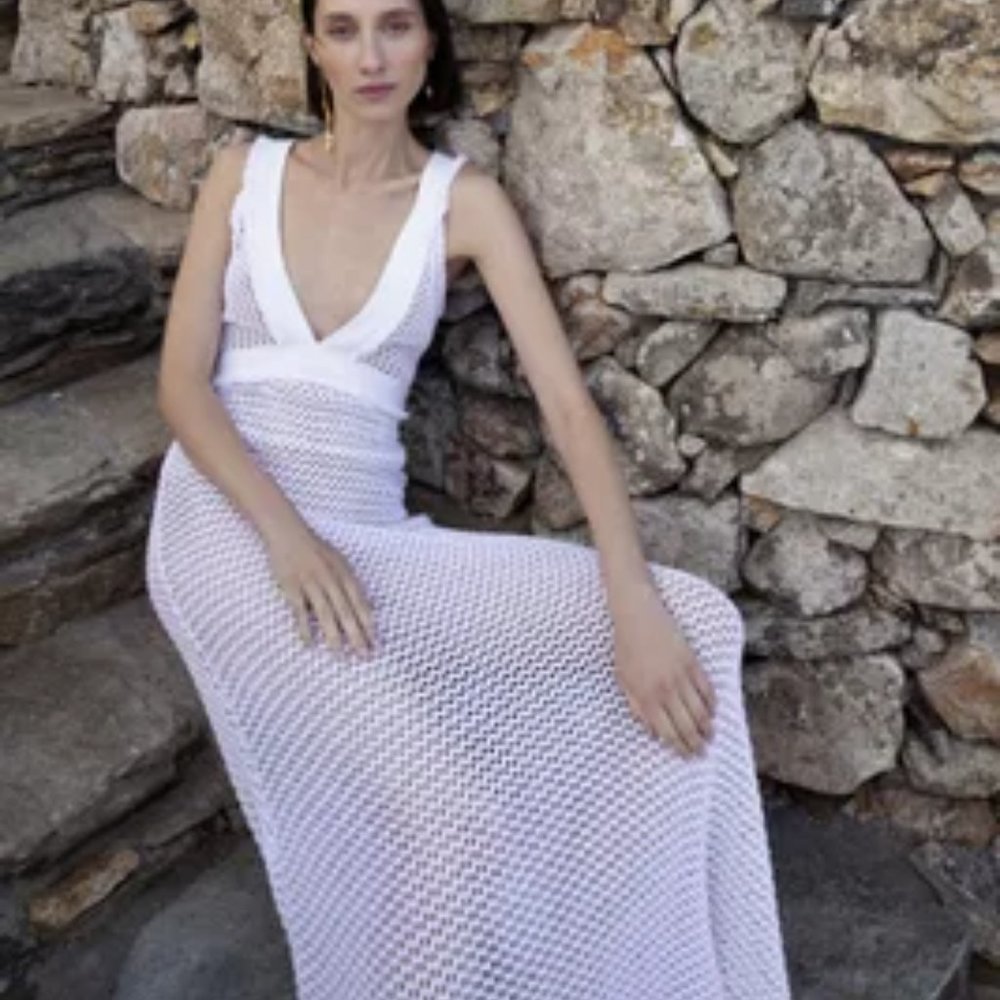 Ancient Kallos Kleio Net Beach Cotton Dress Size M SOLD OUT EVERYWHERE Cream